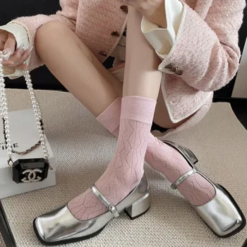 Японские Корейские модные тонкие носки, Хлопчатобумажные чулки, гольфы, милые кружевные носки в стиле Лолиты для женщин, женские носки для гольфа, летние - Изображение 2  