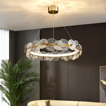 Современная светодиодная люстра для гостиной, спальни, столовой, кухни, потолочные светильники, подвесной светильник с кольцевым стеклянным цветочным дизайном - Изображение 1  
