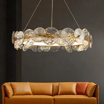 Современная светодиодная люстра для гостиной, спальни, столовой, кухни, потолочные светильники, подвесной светильник с кольцевым стеклянным цветочным дизайном - Изображение 2  