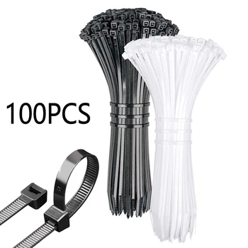 100ШТ Самоблокирующихся пластиковых нейлоновых кабельных обвязок, Устройство для крепления кабеля, намотка провода на молнию, Черный и белый 3 4 5 мм - Изображение 1  