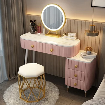Зеркало для хранения Туалетный столик для макияжа Современная угловая спальня Роскошная гостиная для макияжа Мобильная мебель в скандинавском стиле - Изображение 1  