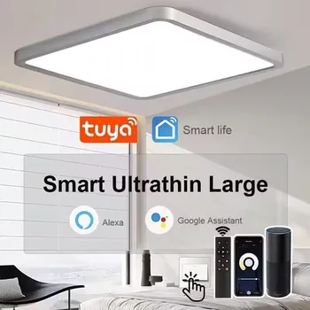 Светодиодный Потолочный Светильник Серебристый Tuya Smart App Голосовое Управление Alexa/ Google Пульт Дистанционного Управления Квадратные Потолочные Светильники Для Гостиной Спальни - Изображение 1  