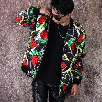 Бейсбольная куртка в стиле хип-хоп певца Tide, одежда для сцены, Свободное повседневное пальто с фруктовым узором, куртки с круглым вырезом, костюм для концертного шоу в баре - Изображение 2  