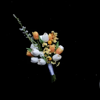 Уитни Свадебные цветы Оранжевый с белым тюльпаном Маленький свадебный бранч ramos de novia para boda - Изображение 1  