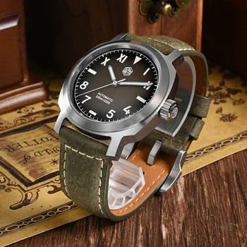 Мужские часы San Martin 40 мм YN55 Винтажные Простые Классические Автоматические механические наручные часы Sapphire 10Bar BGW9 Со светящимся кожаным ремешком - Изображение 1  