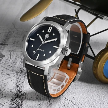 Мужские часы San Martin 40 мм YN55 Винтажные Простые Классические Автоматические механические наручные часы Sapphire 10Bar BGW9 Со светящимся кожаным ремешком - Изображение 2  