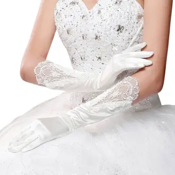 Невеста, Белые Перчатки с длинными пальцами, Модные Аксессуары Для свадебного платья, Кружевные Перчатки Для вечеринки, Реквизит для косплея - Изображение 1  